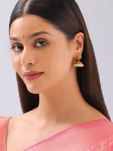 Kushal's Fashion Jewellery Gold-Plated CZ Studded Dome Shaped Antique Jhumkas