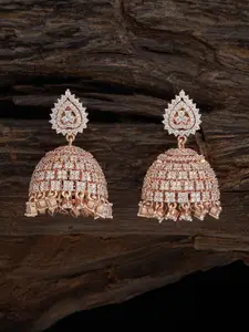 Kushal's Fashion Jewellery Rose Gold-Plated CZ Studded Dome Shaped Jhumkas