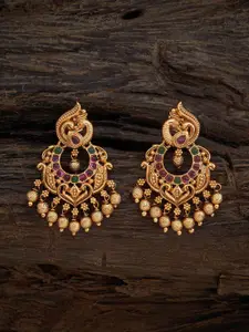 Kushal's Fashion Jewellery Gold-Plated Peacock Shaped Antique Drop Earrings