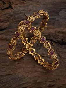 Kushal's Fashion Jewellery Set Of 2 Gold-Plated Stone Studded Bangles