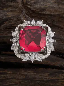 Kushal's Fashion Jewellery Rhodium Plated Ruby & Stones Studded Adjustable Finger Ring