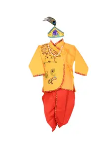 BAESD Boys Floral Embroidered Angrakha Pure Cotton Kurta With Dhoti Pants