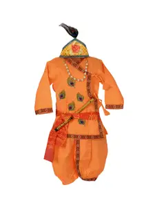 BAESD Boys Ethnic Motifs Embroidered Angrakha Pure Cotton Kurti With Dhoti Pants