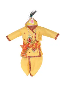 BAESD Boys Ethnic Motifs Embroidered Angrakha Pure Cotton Kurta with Dhoti Pants