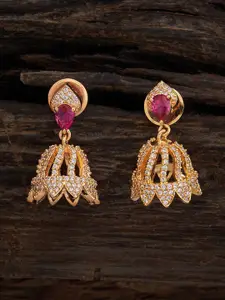 Kushal's Fashion Jewellery Gold Plated Ruby & Cubic Zirconia Studded Dome Shaped Jhumkas