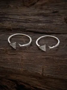 Kushal's Fashion Jewellery Set Of 2 Rhodium Plated Stones Studded Toe Rings