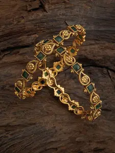 Kushal's Fashion Jewellery Set Of 2 Gold-Plated Stone Studded Bangle