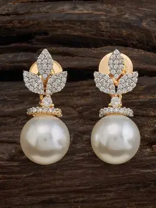 Kushal's Fashion Jewellery Embellished Bridal Gold-Plated CZ-Studded Floral Stud Earrings