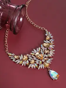 SOHI Gold Plated Crystal Stone Drop Necklace