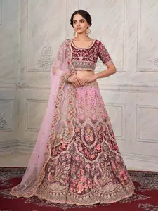 Fusionic Floral Embroidered Net Semi-Stitched Lehenga & Unstitched Blouse With Dupatta