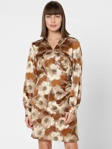 Vero Moda Floral Printed Cuffed Sleeves Pleated A-Line Dress