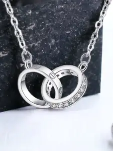 MYKI Silver-Plated Interlock CZ Stone Studded Pendant Chain