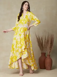 Envy Me by FASHOR Floral Printed Belt Detailed V-Neck Cotton Maxi Dress