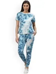 Nimble Tie and Dye Printed Round Neck T-Shirt With Joggers