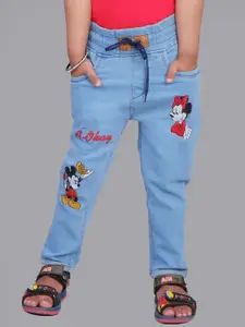 A-Okay Girls Mickey Mouse Embroidered Slim Fit High-Rise Clean Look Cotton Jeans