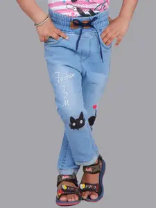 A-Okay Girls Typography Embroidered Slim Fit Clean Look Heavy Fade Cotton Jeans