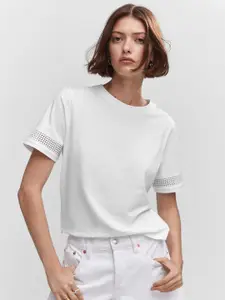 MANGO Lace Insert Detail T-shirt