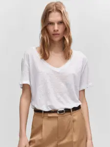 MANGO V-Neck Linen T-shirt