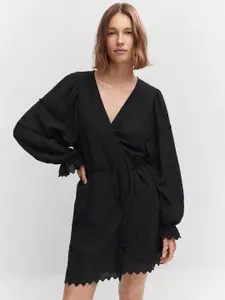 MANGO Pure Cotton Embroidered Detail Wrap Mini Dress