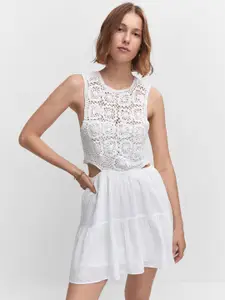 MANGO Crochet Pure Cotton A-Line Mini Dress