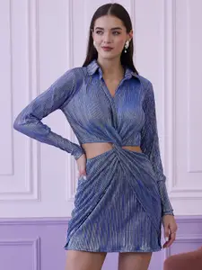 Athena Striped Shirt Collar Cut-Outs Sheath Dress