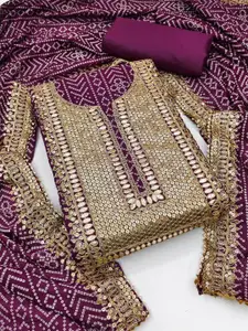 KALINI Printed Art Silk Unstitched Dress Material