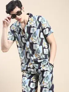 SHOWOFF Shirt Collar Abstract Printed Shirt & Shorts Co-Ords Set