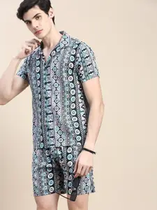 SHOWOFF Printed Cuban Collar Shirt with Shorts