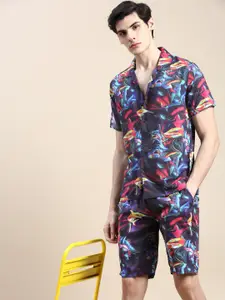 SHOWOFF Abstract Printed Cuban Collar Shirt with Shorts
