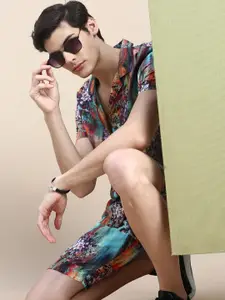 SHOWOFF Floral Printed Shirt Collar Slim-Fit Shirt & Shorts Co-Ords Set