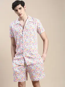 SHOWOFF Floral Printed Slim Fit Shirt And Shorts Co-Ords