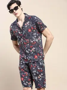SHOWOFF Floral Printed Slim Fit Shirt & Shorts
