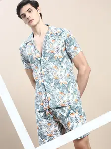 SHOWOFF Tropical Printed Shirt Collar Slim Fit Shirt & Shorts