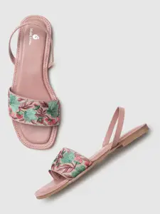 Marc Loire Embroidered Open Toe Flats