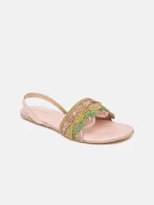 Marc Loire Ethnic Embellished Open Toe Flats With Backstrap