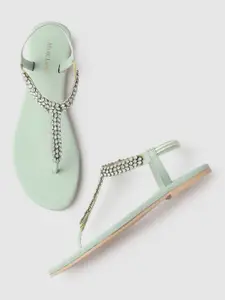 Marc Loire Embellished T-Strap Flats With Backstrap