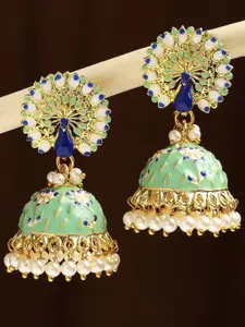 OOMPH Meenakari Peacock Shaped Jhumkas