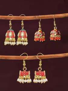 OOMPH Set Of 3 Pearls Beaded Dome Shaped Jhumkas