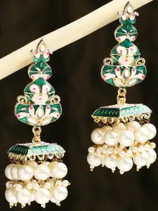 OOMPH Kundan Studded & Pearls Beaded Dome Shaped Jhumkas