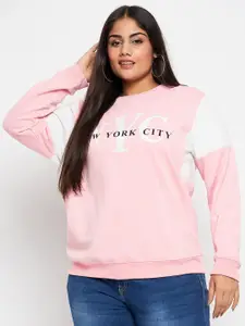 AUSTIVO Plus Size Typography Printed Fleece Pullover Sweatshirt