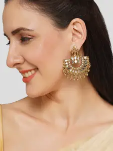 AQUASTREET Lakshmi design Copper Gold Plated Mirror studded ChandBali Earrings