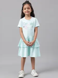 Beverly Hills Polo Club Girls Typography Printed Gathered Or Pleated Cotton A-Line Dress
