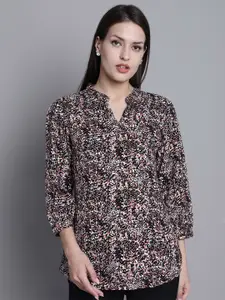 Cantabil Floral Printed Mandarin Collar Shirt Style Top