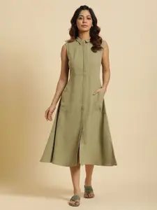 W Shirt Collar A-Line Dress