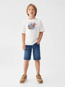 Mango Kids Boys Spiderman Printed Drop-Shoulder Sleeves Pure Cotton T-shirt
