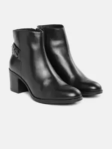 Geox Women Solid Leather Block Heeled Regular Boots