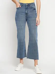 Madame Women Low Distress Light Fade Cropped Bootcut Jeans