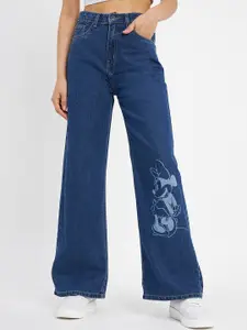 Madame Women Minnie Mouse Printed Mid Rise Clean Look Cotton Cropped Jeans