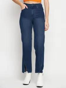 Madame Women Mid Rise Clean Look Slits Cotton Cropped Jeans