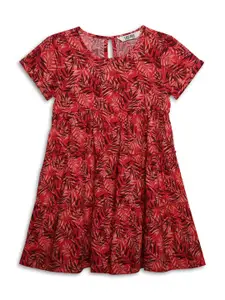 Cantabil Girls Floral Printed Tiered A-Line Dress
